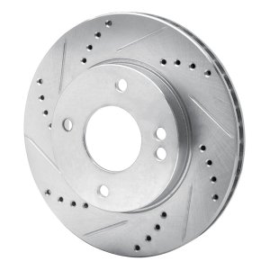 Nissan TIIDA Brake Rotor (1) - Front Left - R1 Concepts - Drilled & Slotted - Silver - `07-`17